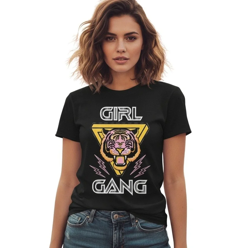 Tipsy Elves Gray Girl Gang Tiger Graphic Print Crew Neck Short Sleeve 2XL NWT